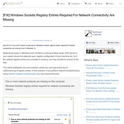 [FIX] Windows Sockets Registry Entries Required For Network Connectivity Are Missing