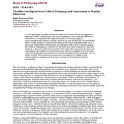 The Relationship between Critical Pedagogy and Assessment in Teacher Education