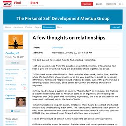 A few thoughts on relationships - The Personal Self Development Meetup Group (Columbus, OH
