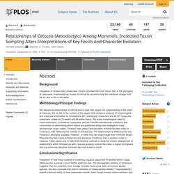 Relationships of Cetacea (Artiodactyla) Among Mammals: Increased Taxon Sampling Alters Interpretations of Key Fossils and Character Evolution