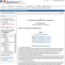 2004-800 du 6 août 2004 relative à la bioéthique