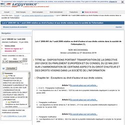 D'ADVSI Loi n° 2006-961 du 1 août 2006 relative au droit d'auteur et aux droits voisins dans la société de l'information