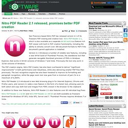 Nitro PDF Reader 2.1 released, promises better PDF creation from Softwarecrew