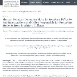5/24/18: Murray, Senators Denounce Move By Secretary DeVos to End Investigations and Office Responsible for Protecting Students from Predatory Colleges