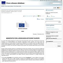 PRESS RELEASES - Press Release - MANIFESTO FOR A RESOURCE-EFFICIENT EUROPE