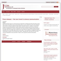 Press releases — the new trend in science communication — JCOM