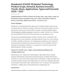 Remdesivir (COVID 19) Market Technology, Product Scope, Demand, Business Scenario, Trends, Share, Applications, Types and Forecasts 2020 – 2027 – Telegraph