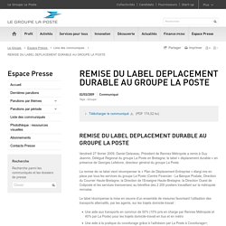 REMISE DU LABEL DEPLACEMENT DURABLE AU GROUPE LA POSTE