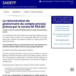 La rémunération du gestionnaire du compte prorata et du compte interentreprises - SAEBTP