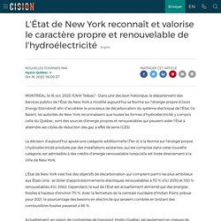L'État de New York reconnaît et valorise le caractère propre et renouvelable de l'hydroélectricité