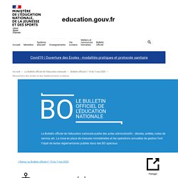 B.O. 7/5/20 : Réouverture des écoles et des établissements scolaires