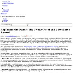 Replacing the Paper: The Twelve Rs of the e-Research Record