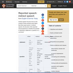 Reported speech: indirect speech - English Grammar Today - Cambridge Dictionary