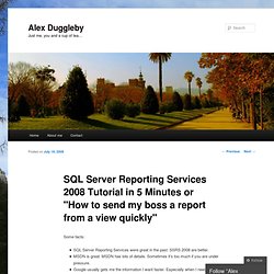 SQL Server Reporting Services 2008 Tutorial in 5 Minutes or "How to send my boss a report from a view quickly" « Alex Duggleby's Palace of Words