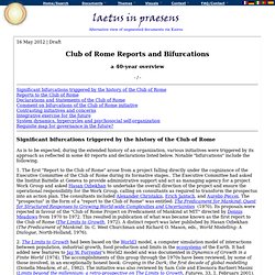 Club of Rome Reports and Bifurcations: a 40-year overview