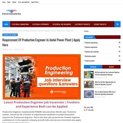Requirement Of Production Engineer In Jindal Power Plant