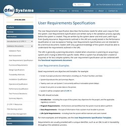 User Requirements Specifications (User Specs, URS)