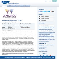 Research Assistant (88173-028) at University of Warwick