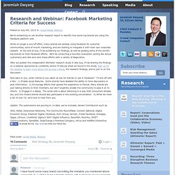 Research and Webinar: Facebook Marketing Criteria for Success «