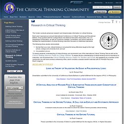 Research in Critical Thinking