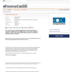 M&A Deal Researcher career - Debt / Fixed Income jobs in UK