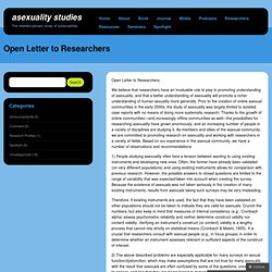 Open Letter to Researchers « Asexuality Studies