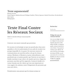 Texte Final Contre les Réseaux Sociaux – Texte argumentatif