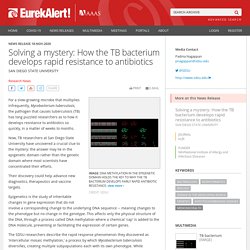 EUREKALERT 18/11/20 Solving a mystery: How the TB bacterium develops rapid resistance to antibiotics