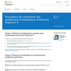 Procédure de résolution des problèmes d'installation d'Internet Explorer 8
