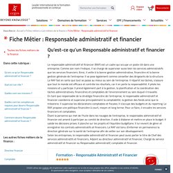 Fiche Métier : Responsable administratif et financier