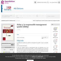 Démarche qualité et norme ISO 9001 - Fiche 5. Le responsable management qualité (RMQ) - IRD Éditions