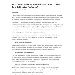 What Roles and Responsibilities a Construction Cost Estimator Performs?