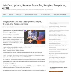 Project Assistant Job Description, Duties, Responsibilities
