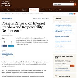 Posner's Remarks on Internet Freedom and Responsibility, October 2011