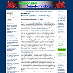 Responsible Nanotechnology: Mechanical Engineering and Nanotechnology