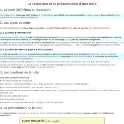 Fiche ressource 10 - La rédaction et la présentation d’une note