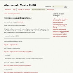 ressources en informatique - sélections du Master IASIG