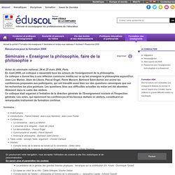 Ressources 2009 - Enseigner la philosophie, faire de la philosophie