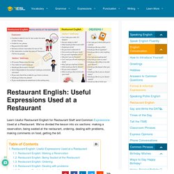 Restaurant English: Useful Expressions Used At A Restaurant