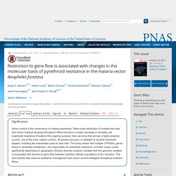 PNAS 11/11/16 Restriction to gene flow is associated with changes in the molecular basis of pyrethroid resistance in the malaria vector Anopheles funestus