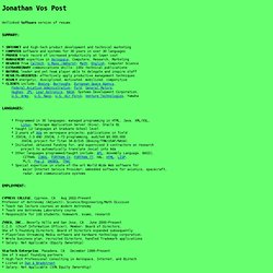 Resume of Jonathan Vos Post