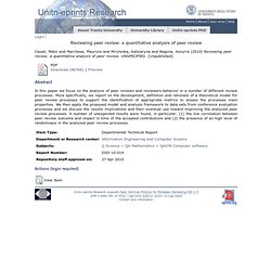 University of Trento - Italy - UNITN-Eprints - Reviewing peer review: a quantitative analysis of peer review