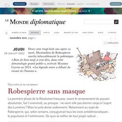 Robespierre sans masque, par Maxime Carvin (Le Monde diplomatique, novembre 2015)