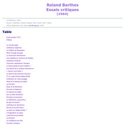 Roland Barthes. Essais critiques