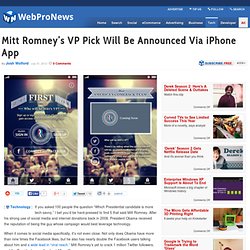 Mitt Romney’s VP Pick Will Be Announced Via iPhone App