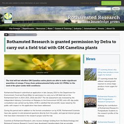 ROTHAMSTED RESEARCH 15/04/14 Rothamsted Research is granted permission by Defra to carry out a field trial with GM Camelina plants