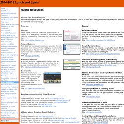 Rubric Resources - 2014-2015 Lunch and Learn