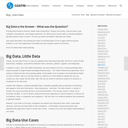 Big Data is the Answer - What was the Question?