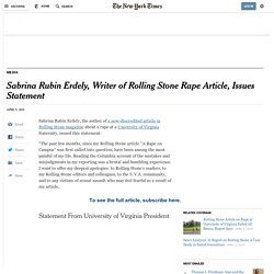 Sabrina Rubin Erdely, Writer of Rolling Stone Rape Article, Issues Statement