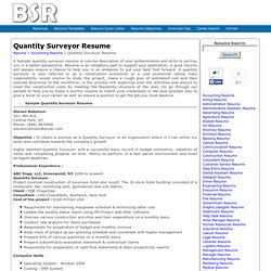 Sample Quantity Surveyor Resume, Resume for Quantity Surveyor